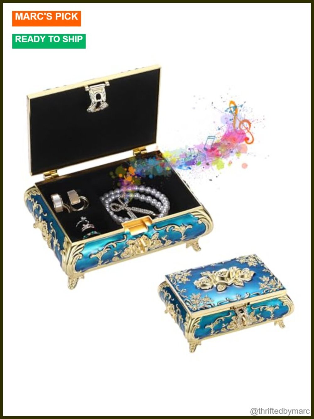 Vintage Music Box Metal Musical Jewelry Keepsake Trinket Storage Box Gift for